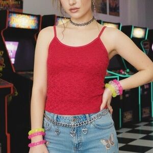 HARLOW Red Floral Lace Camisole Tank Top Coquette Y2K See Through Romantic